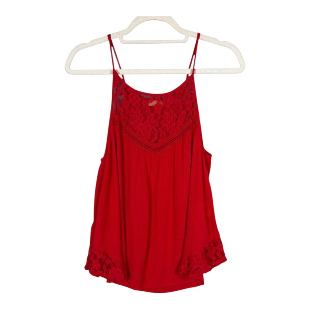 Takara Red Lace Crochet Flowy Camisole Tank Top Boho Double Strap Women's Size S